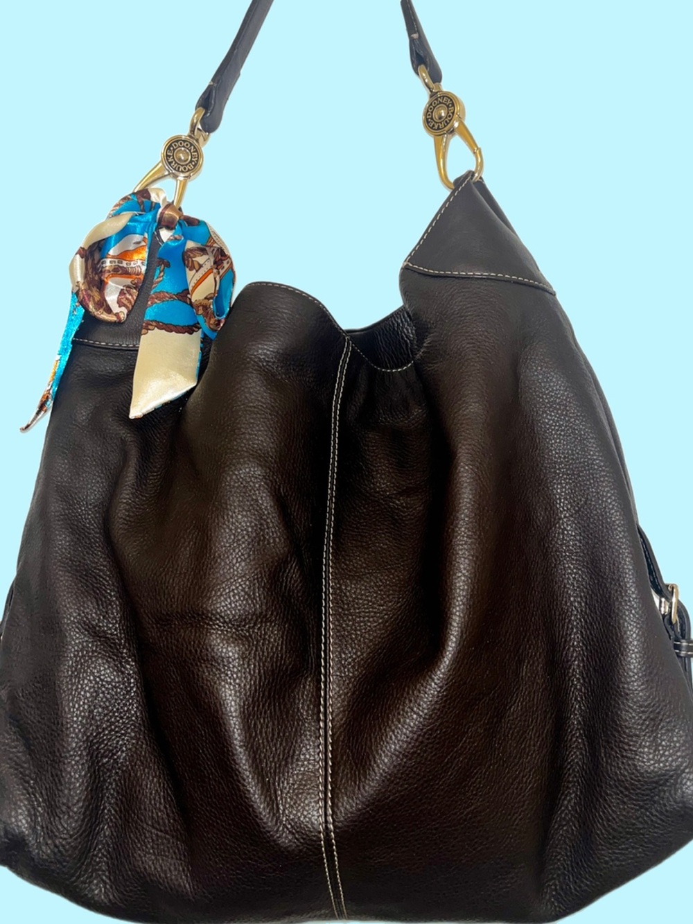 Dooney & Bourke Classic Large Brown Hobo Bag with Scarf Accent